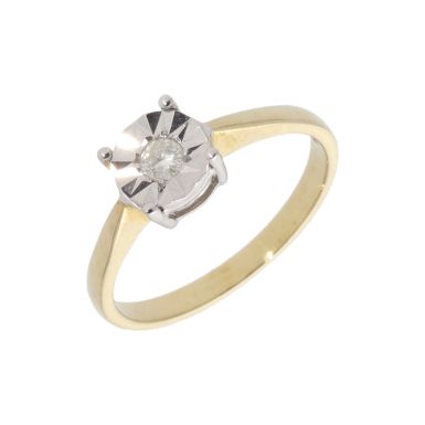 New 9ct Yellow Gold 0.10ct Illusion Set Diamond Solitaire Ring