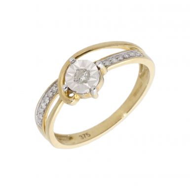 New 9ct Yellow Gold Diamond Solitaire Twist Ring
