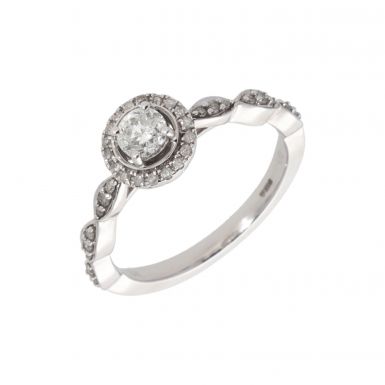 New 9ct White Gold 0.50ct Diamond Halo Solitaire Ring