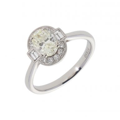 New Platinum 1.36ct Total Oval Cut Diamond Halo Style Ring