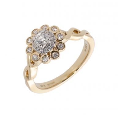 New 9ct Yellow Gold 0.33ct Diamond Double Halo Cluster Ring