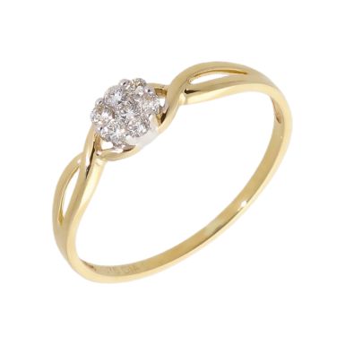 New 9ct Yellow Gold 0.10ct Diamond Cluster Ring