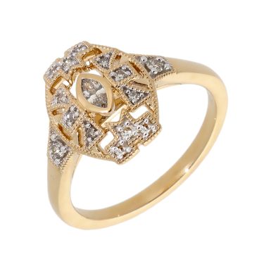 New 9ct Yellow Gold 0.20ct Diamond Art Deco Vintage Style Ring