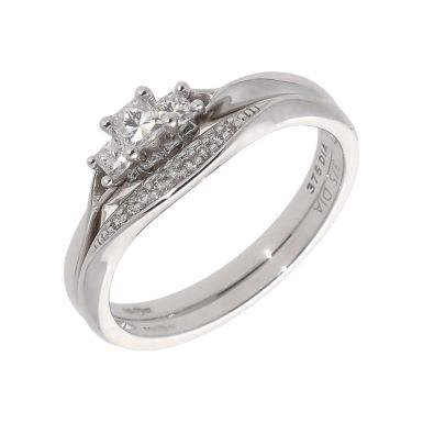 New 9ct Gold Diamond Trilogy & Diamond Wedding Ring Bridal Set