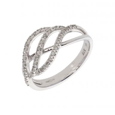 New 9ct White Gold 0.18ct Diamond Wave Design Ring