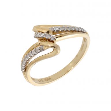 New 9ct Yellow Gold 0.15ct Diamond Wave Design Ring
