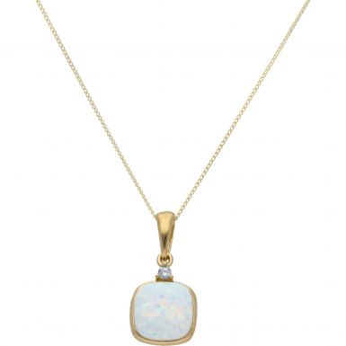 New 9ct Gold Cultured Opal & Cubic Zirconia Pendant & Necklace
