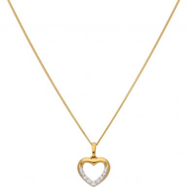 New 9ct Gold Cubic Zirconia Heart Pendant & Chain Necklace