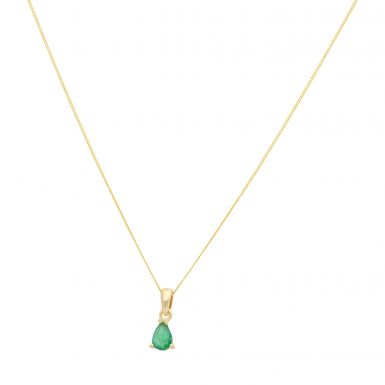 New 9ct Yellow Gold Pear Shaped Emerald Pendant & 18" Necklace
