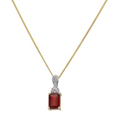 New 9ct Yellow Gold Garnet & Diamond Pendant & 18" Necklace
