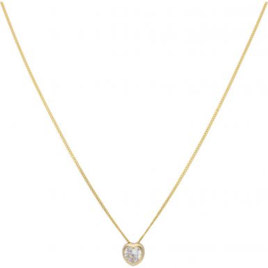 New 9ct Yellow Gold Cubic Zirconia Heart Pendant & 18" Necklace