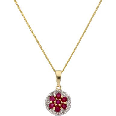 New 9ct Yellow Gold Ruby & Diamond Pendant & 18" Chain Necklace