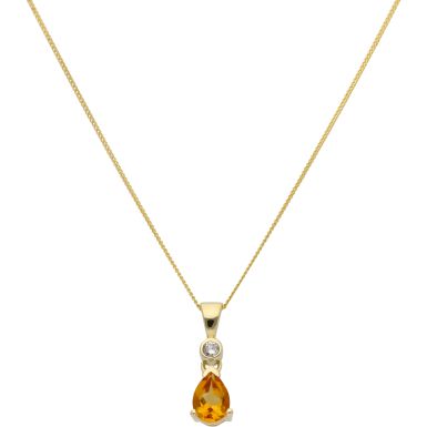 New 9ct Yellow Gold Citrine & Diamond Pendant & 18" Necklace