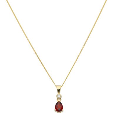 New 9ct Yellow Gold Garnet & Diamond Pendant & 18" Necklace
