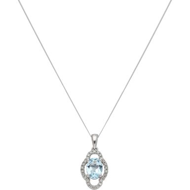 New 9ct White Gold Blue Topaz & Diamond 18" Chain Necklace