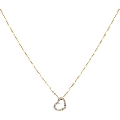 New 9ct Yellow Gold Cubic Zirconia Open Heart 16-17" Necklace