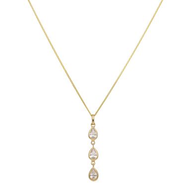 New 9ct Yellow Gold Triple Cubic Zirconia Drop & 18" Necklace