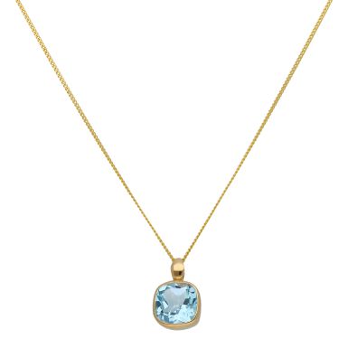 New 9ct Yellow Gold Blue Topaz Pendant & 18" Chain Necklace