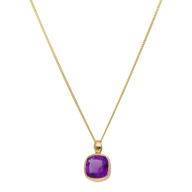 New 9ct Yellow Gold Amethyst Pendant & 18" Chain Necklace