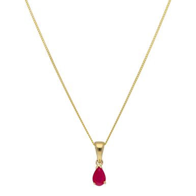 New 9ct Yellow Gold Pear Shaped Ruby Pendant & 18" Necklace