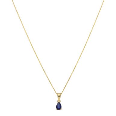 New 9ct Yellow Gold Pear Shaped Sapphire Pendant & 18" Necklace