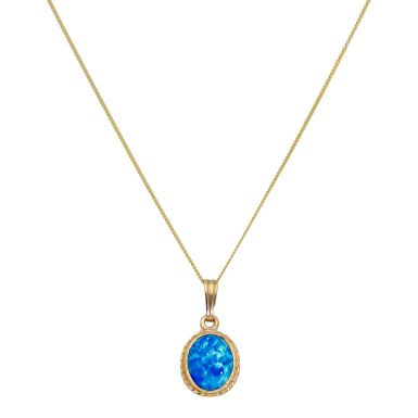 New 9ct Yellow Gold Blue Cultured Opal Pendant & 18" Necklace