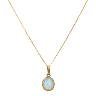 New 9ct Yellow Gold Cultured Opal Pendant & 18" Necklace