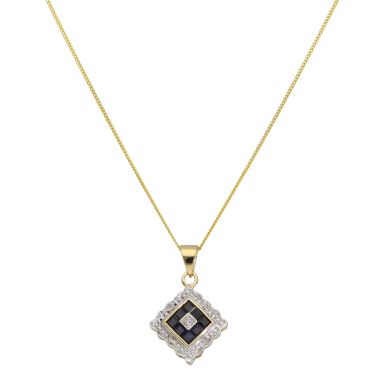 New 9ct Yellow Gold Sapphire & Diamond Pendant & 18" Necklace