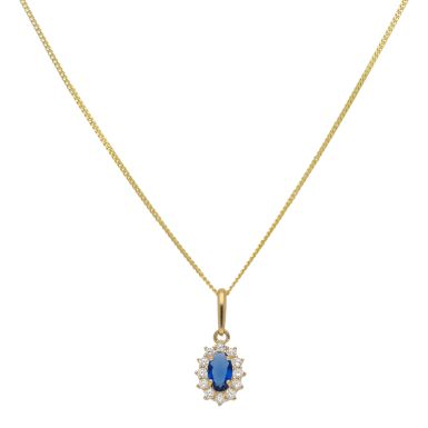 New 9ct Yellow Gold Sapphire & Cubic Zirconia & 18" Necklace