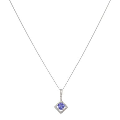 New 9ct White Gold Tanzanite & Diamond Pendant & 18" Necklace