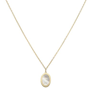 New 9ct Yellow Gold Mother Of Pearl Oval Pendant & Necklace