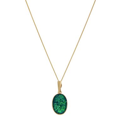 New 9ct Yellow Gold Black Cultured Opal Pendant & 18" Chain