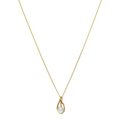 New 9ct Yellow Gold Cultured Pearl Pendant & 18" Chain Necklace