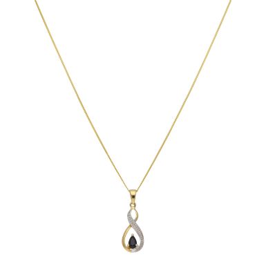 New 9ct Yellow Gold Sapphire & Diamond Pendant & 18 Necklace