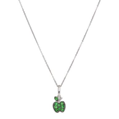 New 9ct White Gold Green Garnet Apple Pendant & 18" Necklace