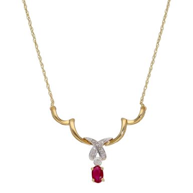 New 9ct Yellow Gold Ruby & Diamond 18" Necklace