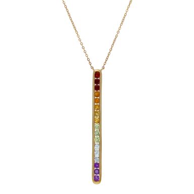 New 9ct Yellow Gold Multi Coloured Gemstone Bar 16" Necklace