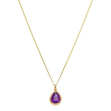 New 9ct Yellow Gold Amethyst Pendant & 18" Chain Necklace