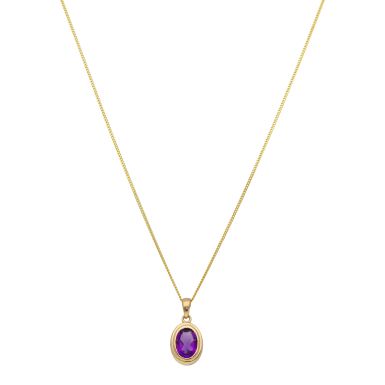 New 9ct Yellow Gold Oval Amethyst Pendant & 18" Necklace