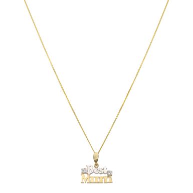 New 9ct 2 Colour Gold Stone Set Best Mum Pendant & Necklace