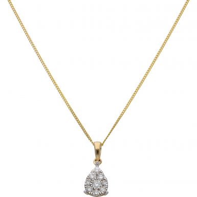 New 9ct Yellow Gold 0.25ct Diamond Cluster & 18" Necklace