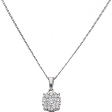 New 9ct White Gold 0.33ct Diamond Pendant & 18" Necklace