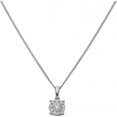 New 9ct White Gold 0.25ct Diamond Pendant & 18" Necklace