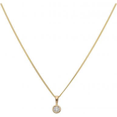 New 9ct Yellow Gold 0.10ct Diamond Pendant & 18" Chain Necklace