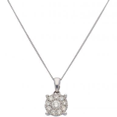 New 9ct White Gold 0.50ct Diamond Pendant & 18" Chain Necklace