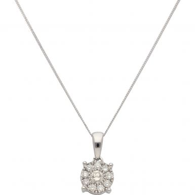 New 9ct White Gold 0.25ct Diamond Pendant & 18" Chain Necklace