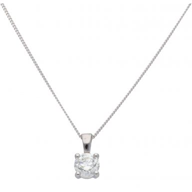 New 18ct White Gold 0.70ct Diamond Solitaire Pendant & Necklace
