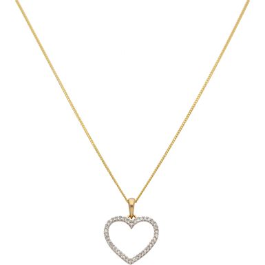 New 9ct Yellow Gold 0.15ct Diamond Heart & 18" Chain Necklace