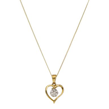 New 9ct Yellow Gold 0.10ct Diamond Heart Pendant & 18" Necklace