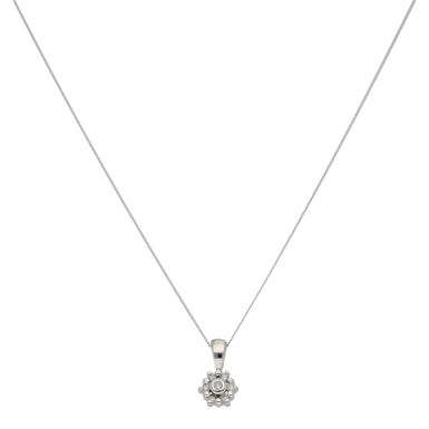 New 9ct White Gold Diamond Cluster Pendant & 18" Necklace